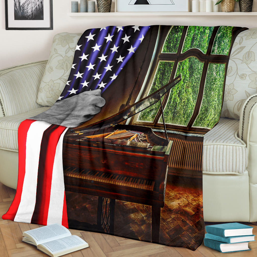 Grand Piano American Flag Blanket