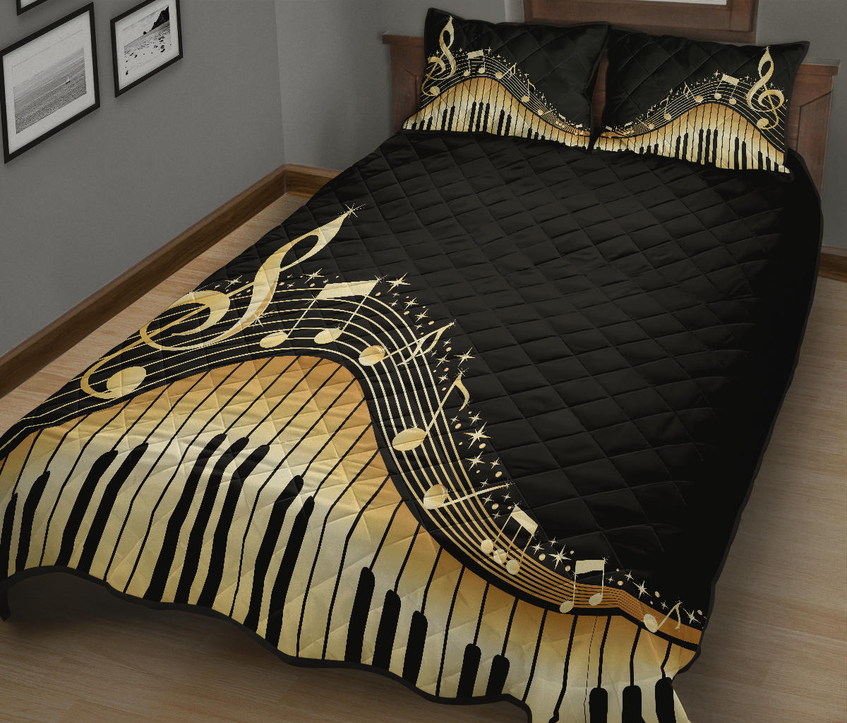Piano Art Musical Notes Quilt Bed Set