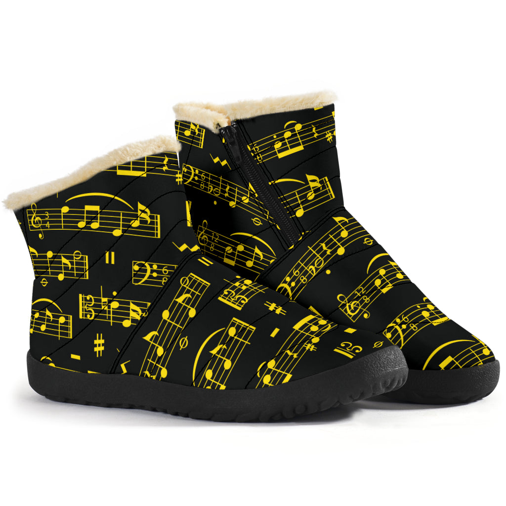Yellow Music Notes Sheet Cozy Winter Boots