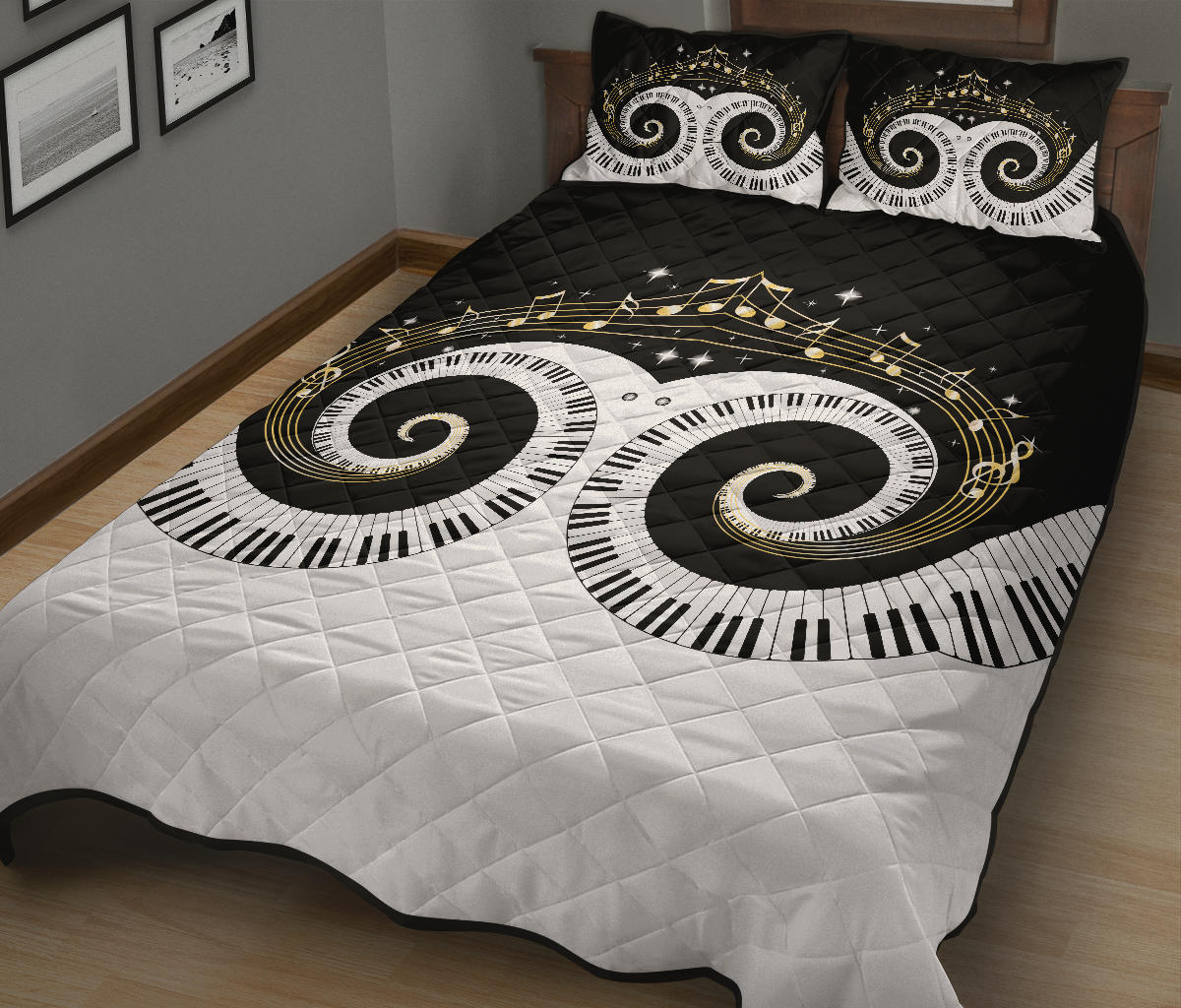 Piano Keys Art Musical Notes Quilt Bed Set