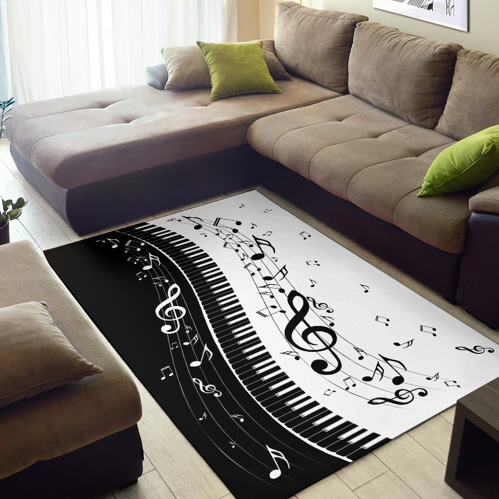 Piano With Musical Notes Area Rug