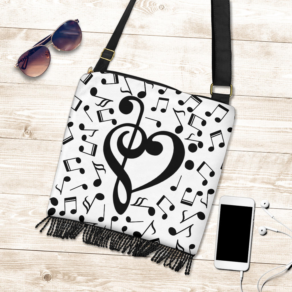 Musical Notes Heart Boho Handbag