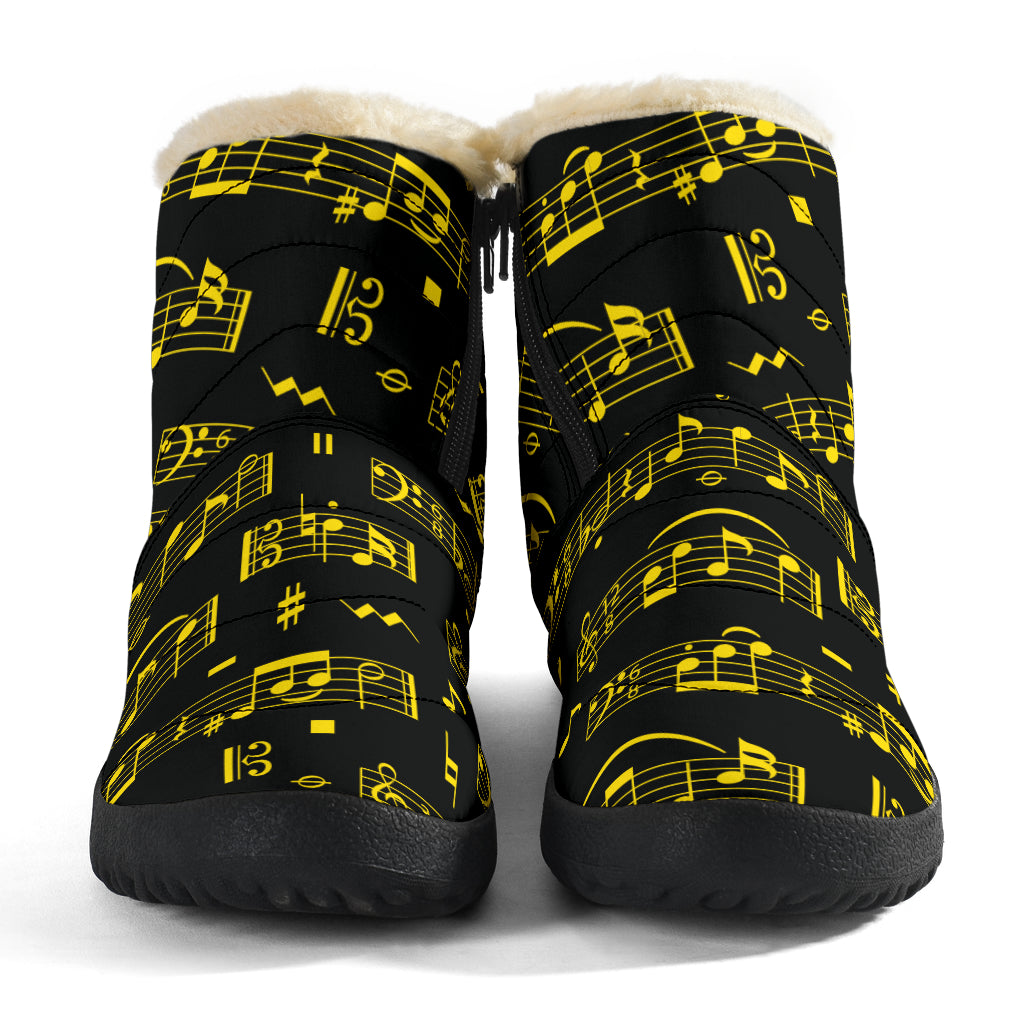 Yellow Music Notes Sheet Cozy Winter Boots
