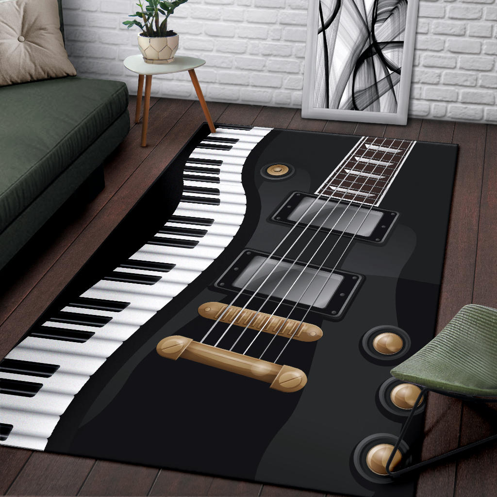 Piano And Black Electric Guitar Area Rug