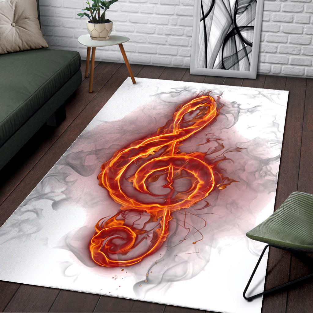 Treble Clef Fire White Area Rug