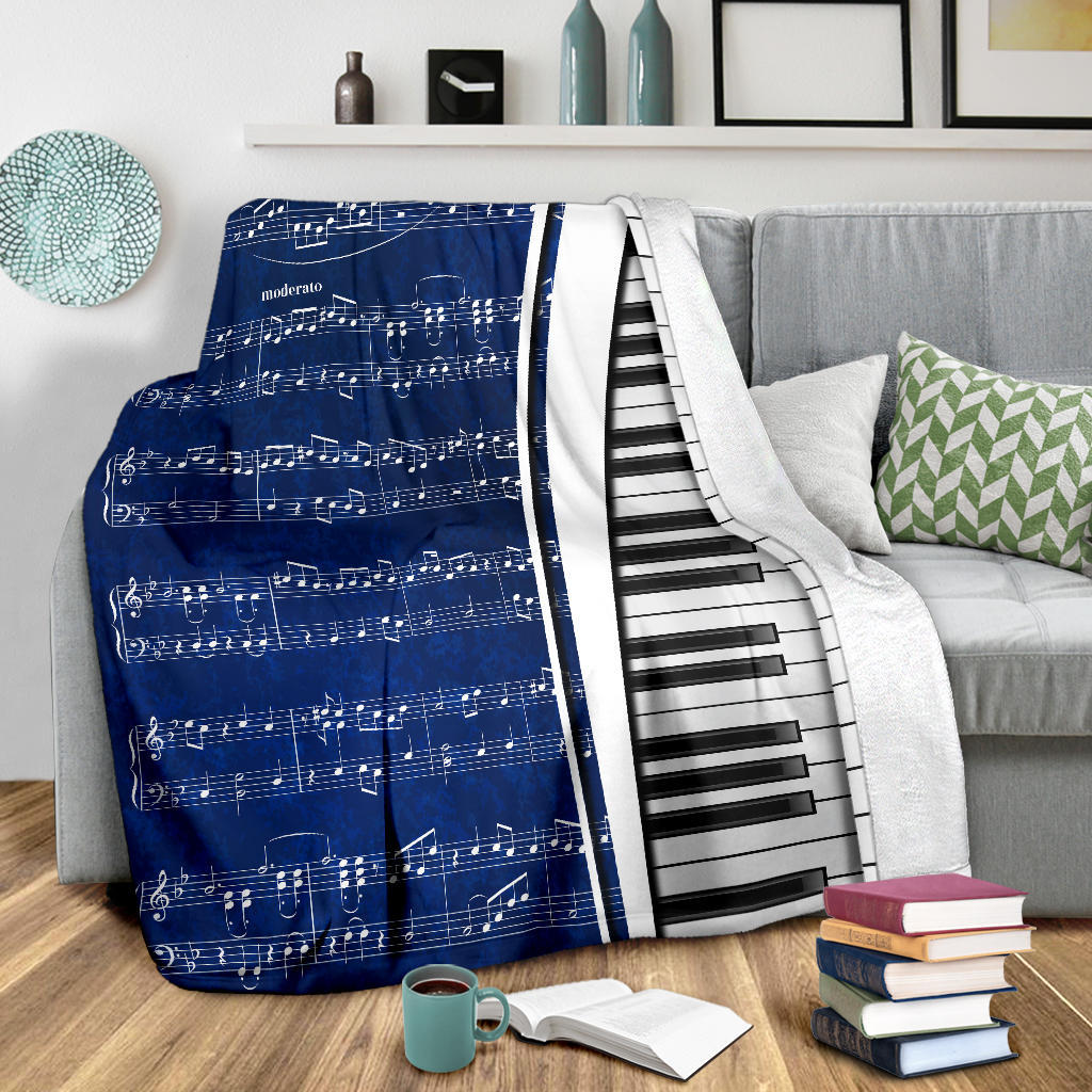 Piano Keys And Blue Sheet Music Blanket