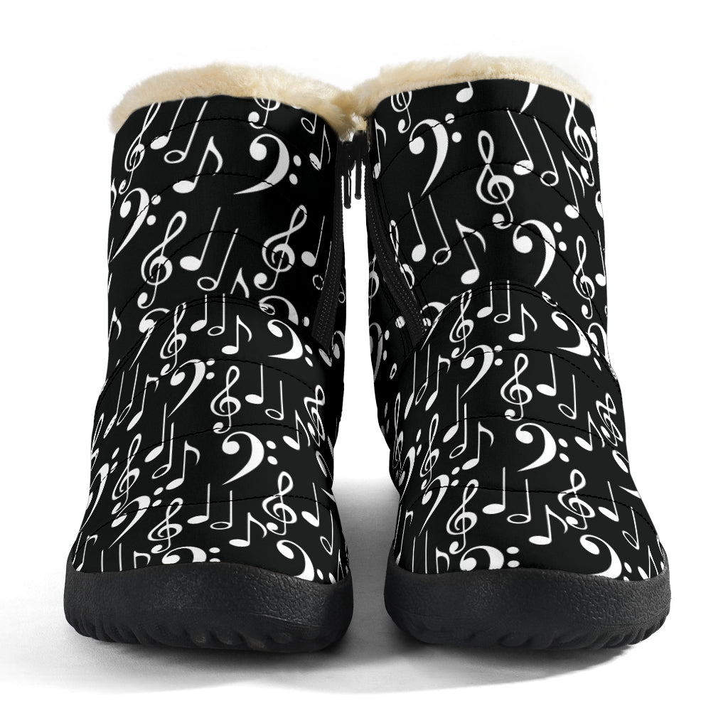 Music Notes Pattern Black Cozy Winter Boots