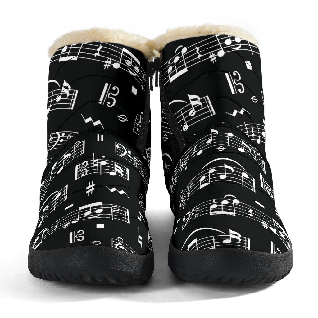 Music Notes Sheet Black Cozy Winter Boots