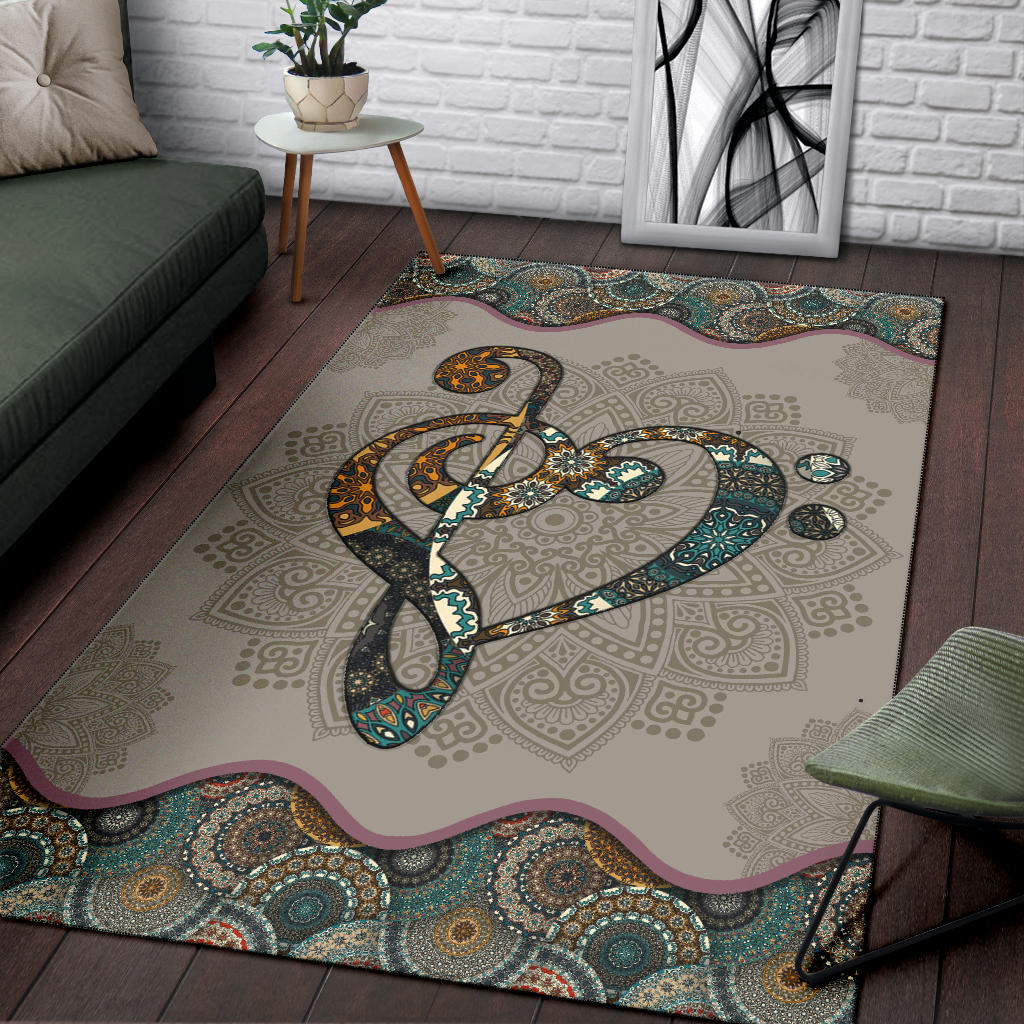 Music Note Heart Mandala Area Rug