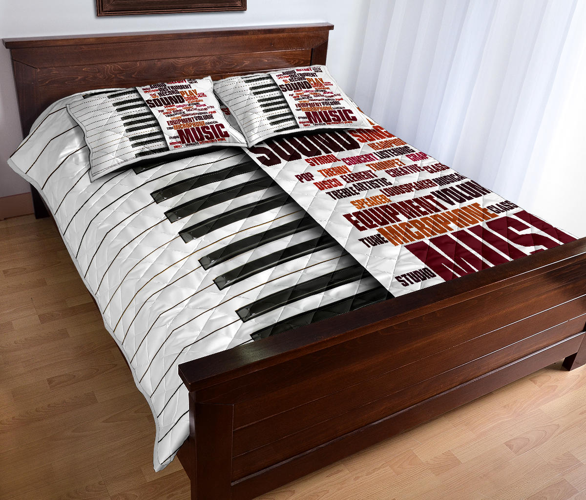 Piano And Music Words Quilt Bed Set