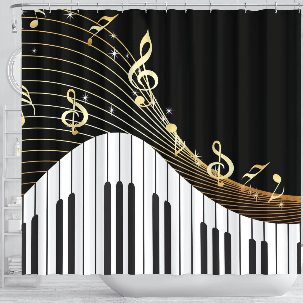 Piano Keys And Music Notes Shower Curtain