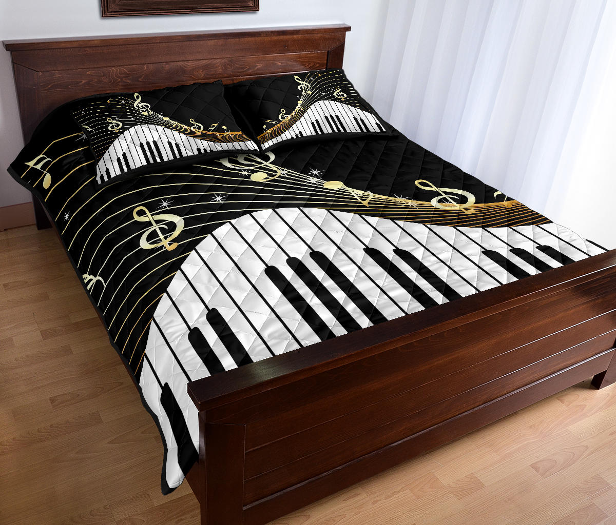 Piano Key And Music Notes Quilt Bed Set