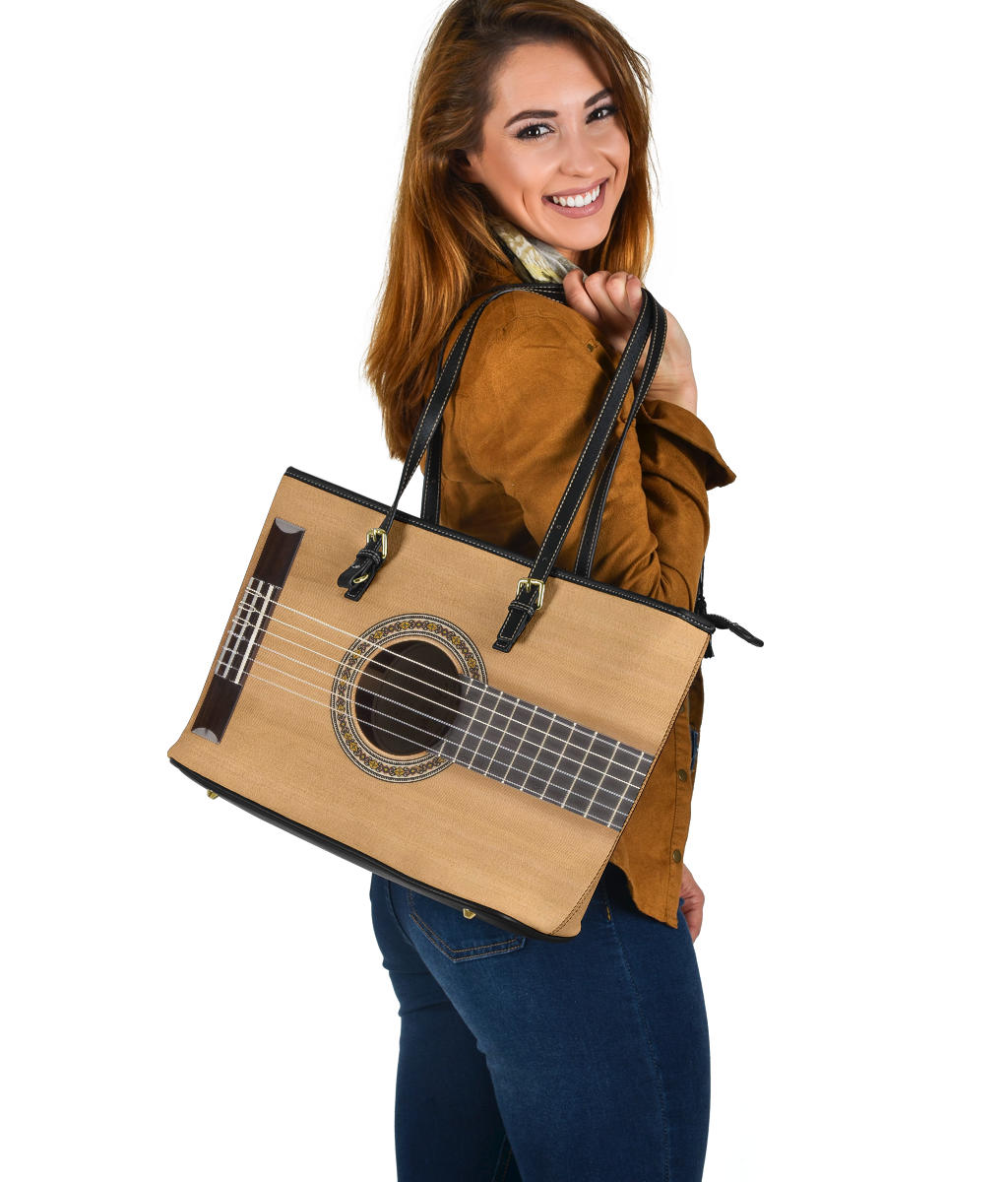 Classical Guitar Large Leather Tote Bag
