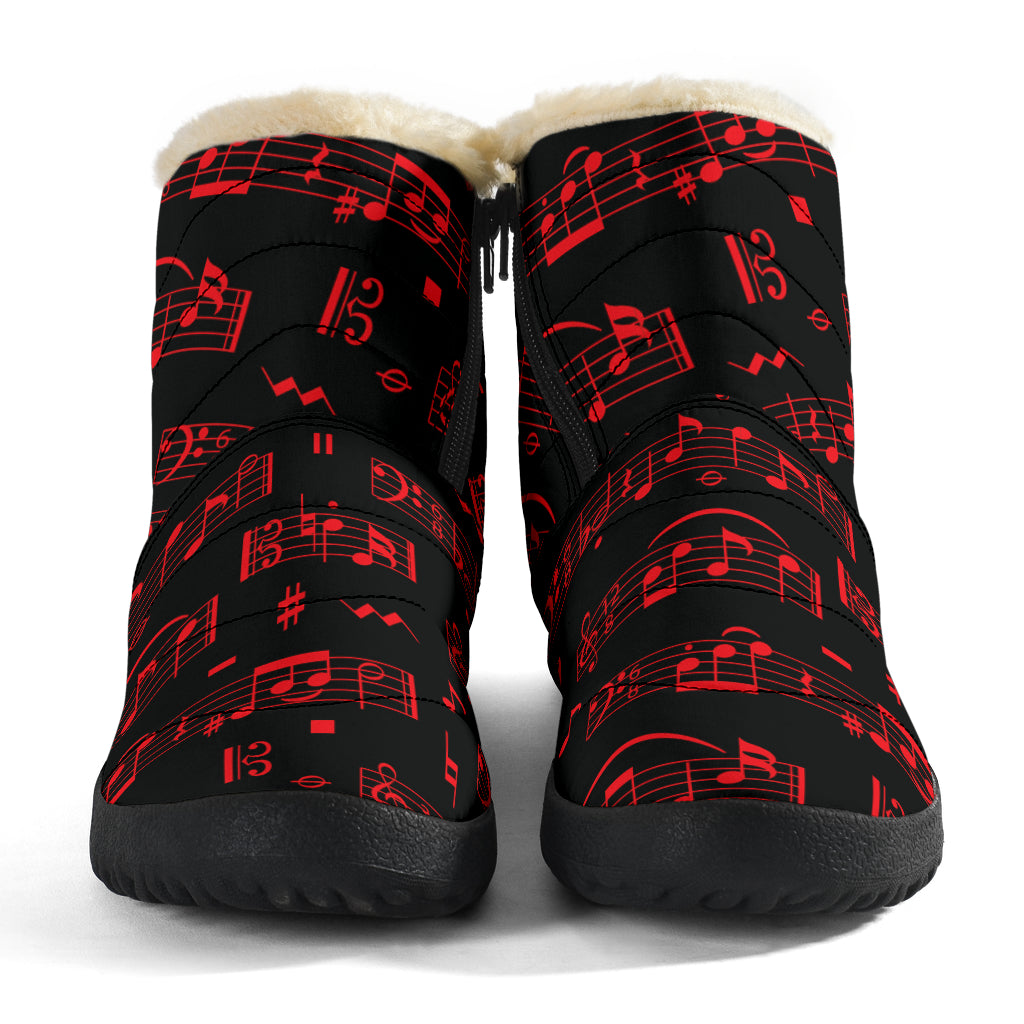 Red Music Notes Sheet Cozy Winter Boots