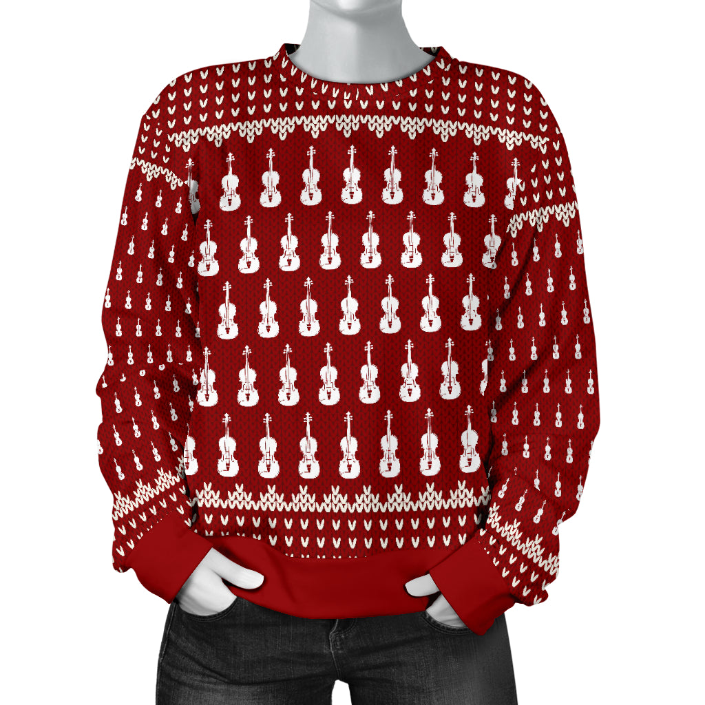 Violin Pattern Red Women's Red Sweater - { shop_name }} - Review