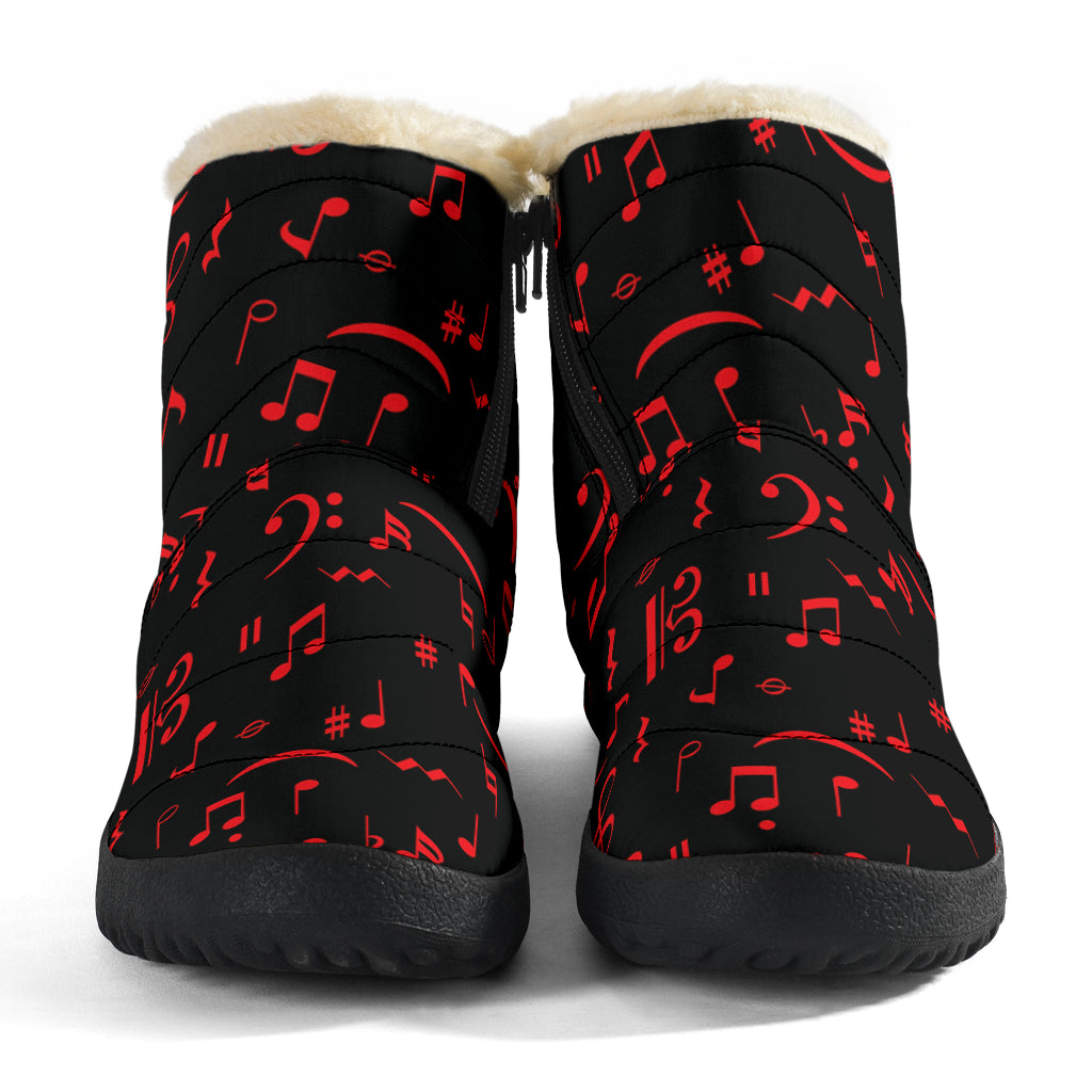 Red Music Notes Cozy Winter Boots
