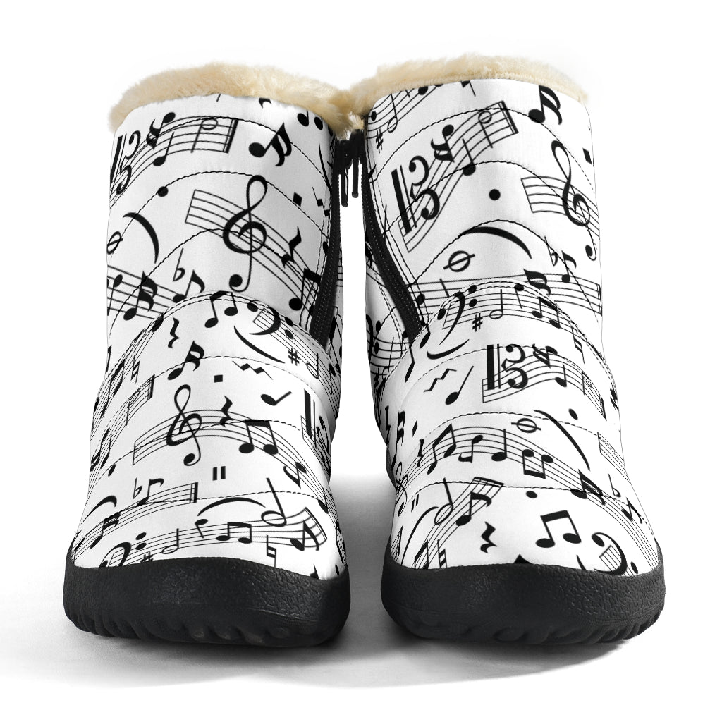 Musical Notes White Cozy Winter Boots