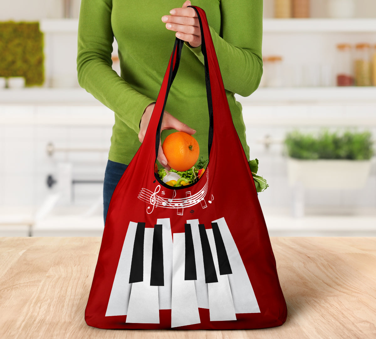 Piano Key And Music Notes Grocery Bag 3-Pack