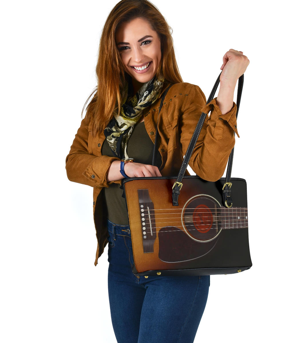 Black Guitar Small Leather Tote Bag