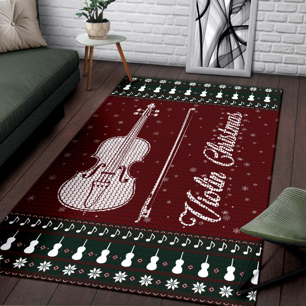 Violin Christmas Snowflake Area Rug