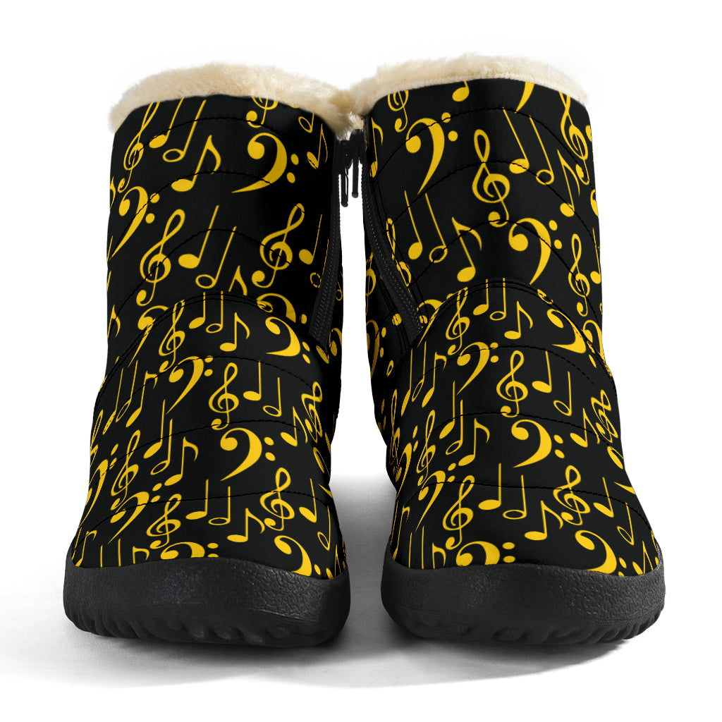 Yellow Music Notes Cozy Winter Boots