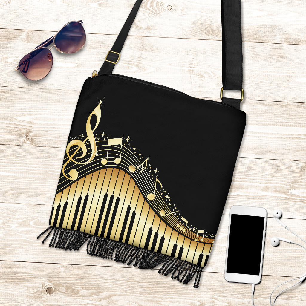 Piano Keys And Musical Notes Boho Handbag
