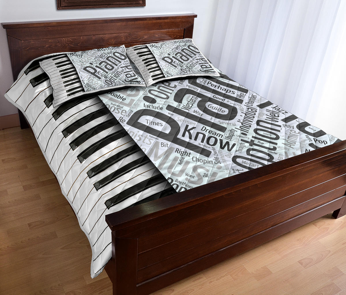 Piano Key Words Quilt Bed Set
