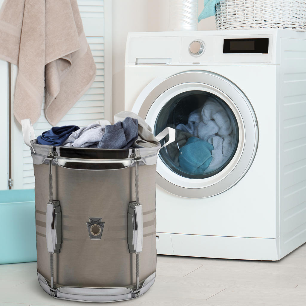 Grey Metal Snare Drum Laundry Basket