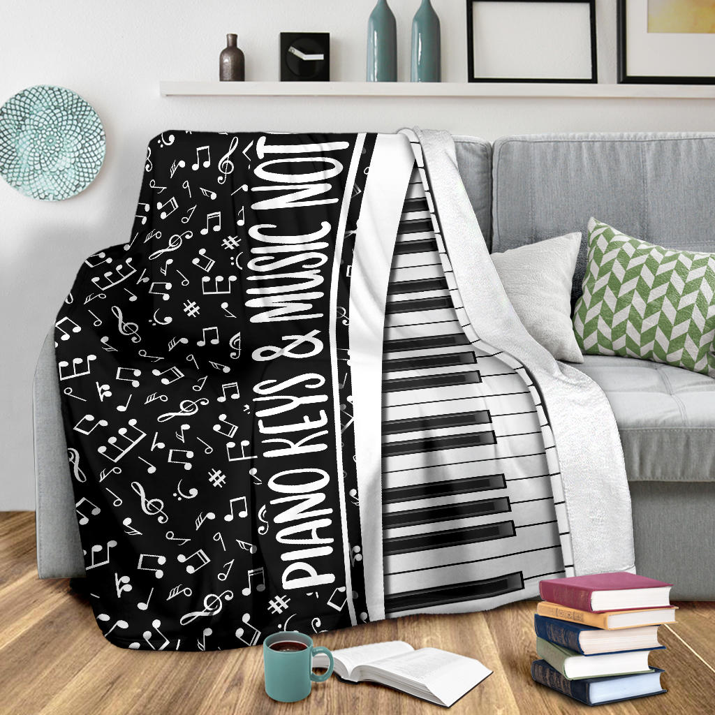 Piano Keys & Music Notes Black Blanket