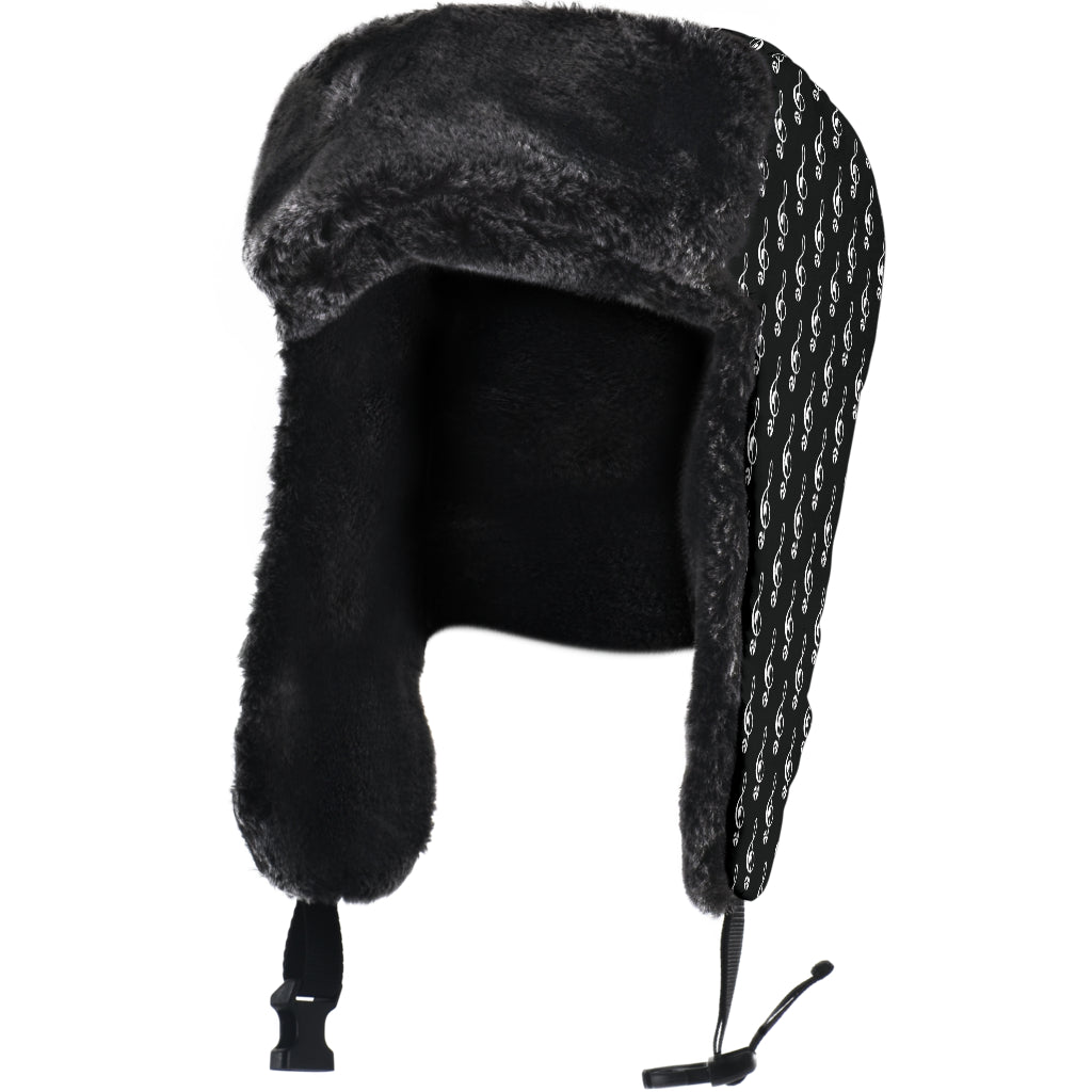 Music Notes Pattern Black Trapper Hat
