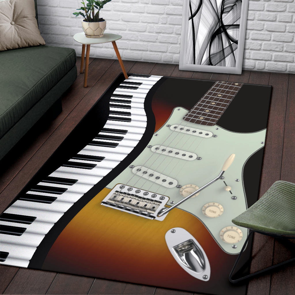 Electric Guitar With Piano Area Rug