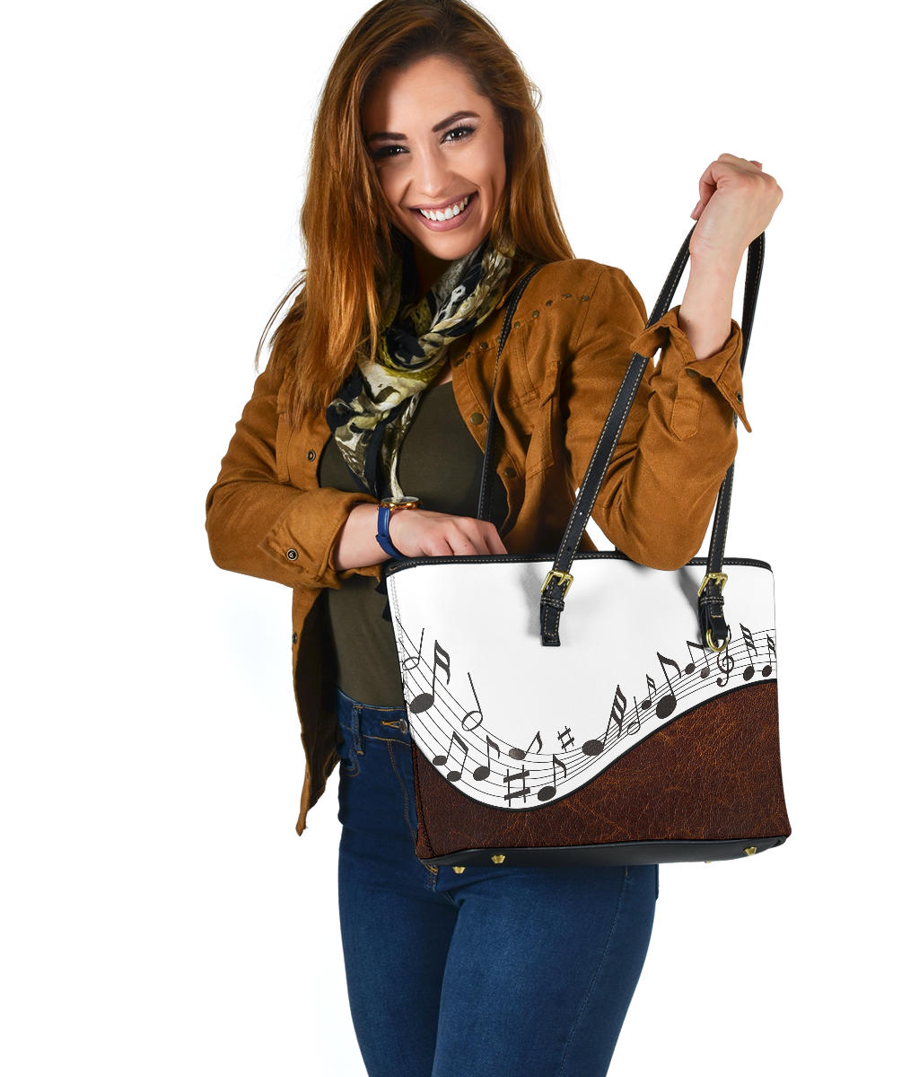 Musical Notes Small Leather Tote Bag