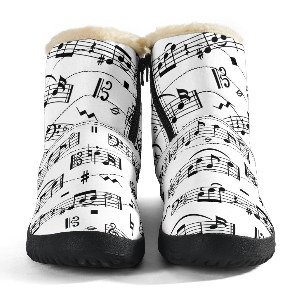 Music Notes Sheet White Cozy Winter Boots