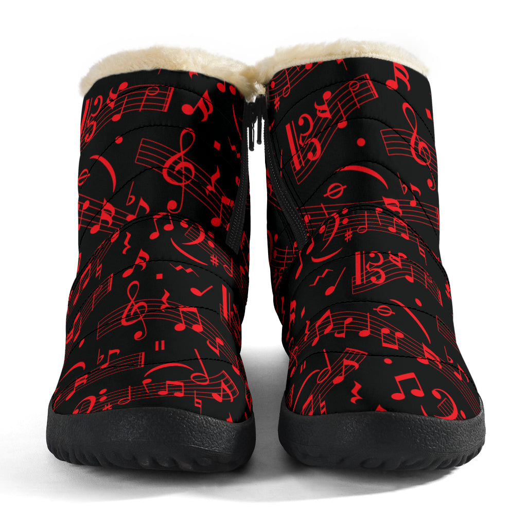 Red Musical Notes Cozy Winter Boots