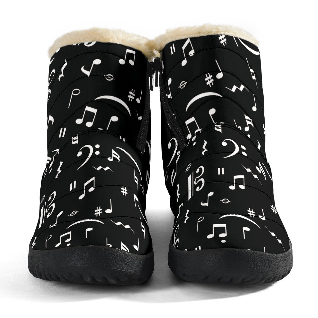 Music Notes Black Cozy Winter Boots