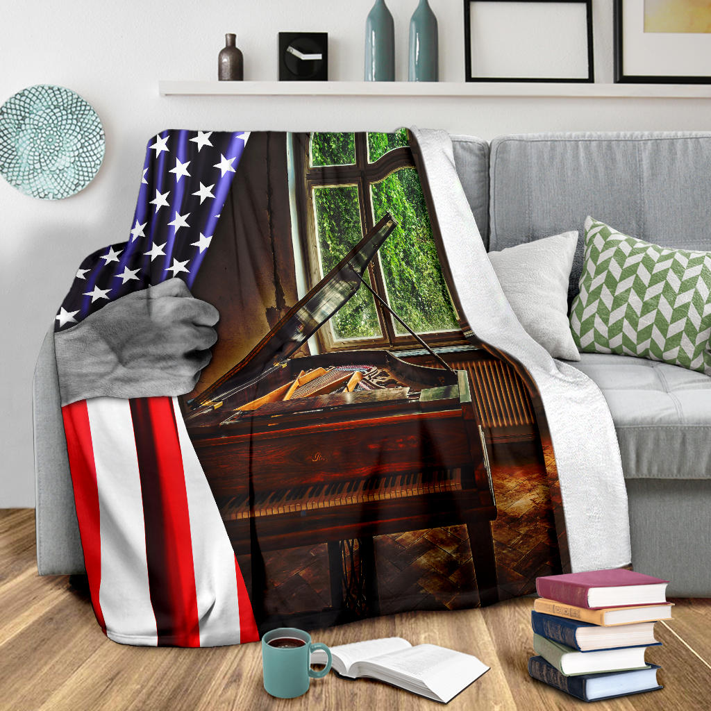 Grand Piano American Flag Blanket