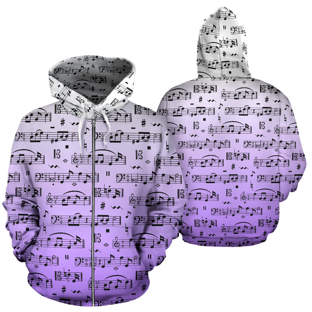 Music Notes Seamless Zip Up Hoodie
