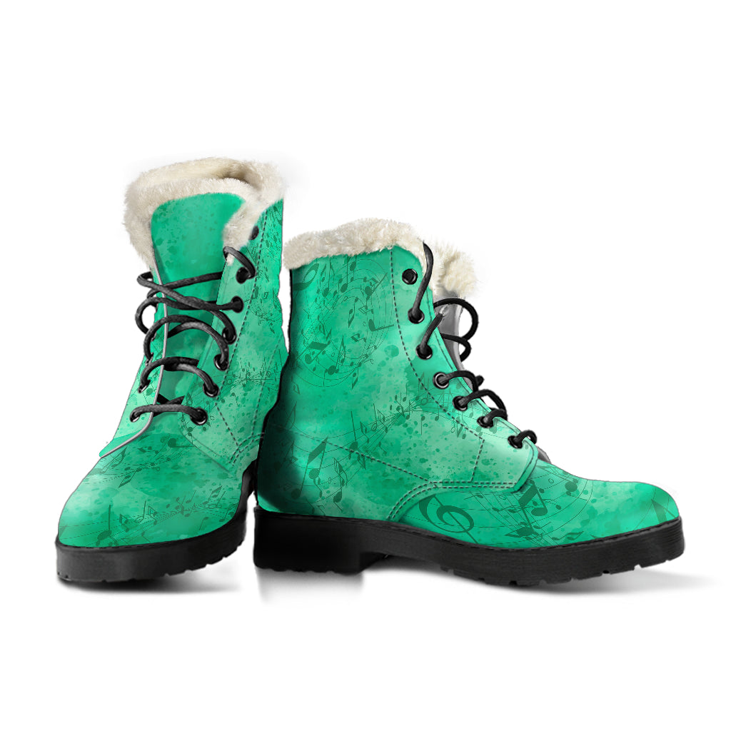 Music Notes Green Fur Boots
