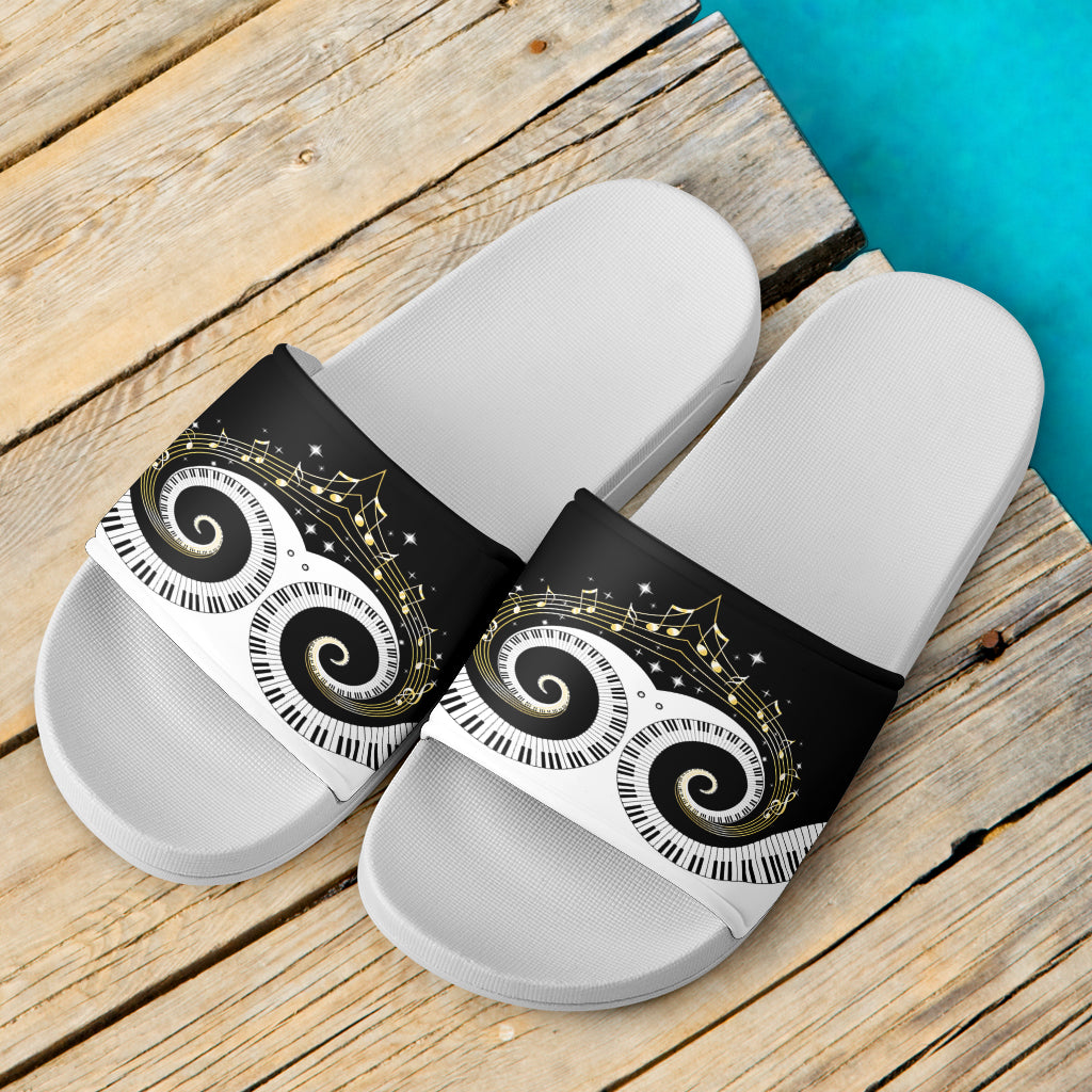 Piano Keys Art Musical Notes White Slide Sandals