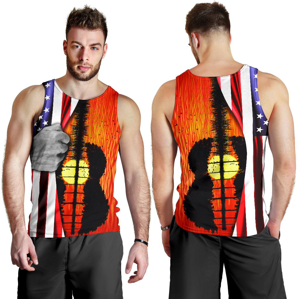 Guitar American Flag Sunset Tank Top