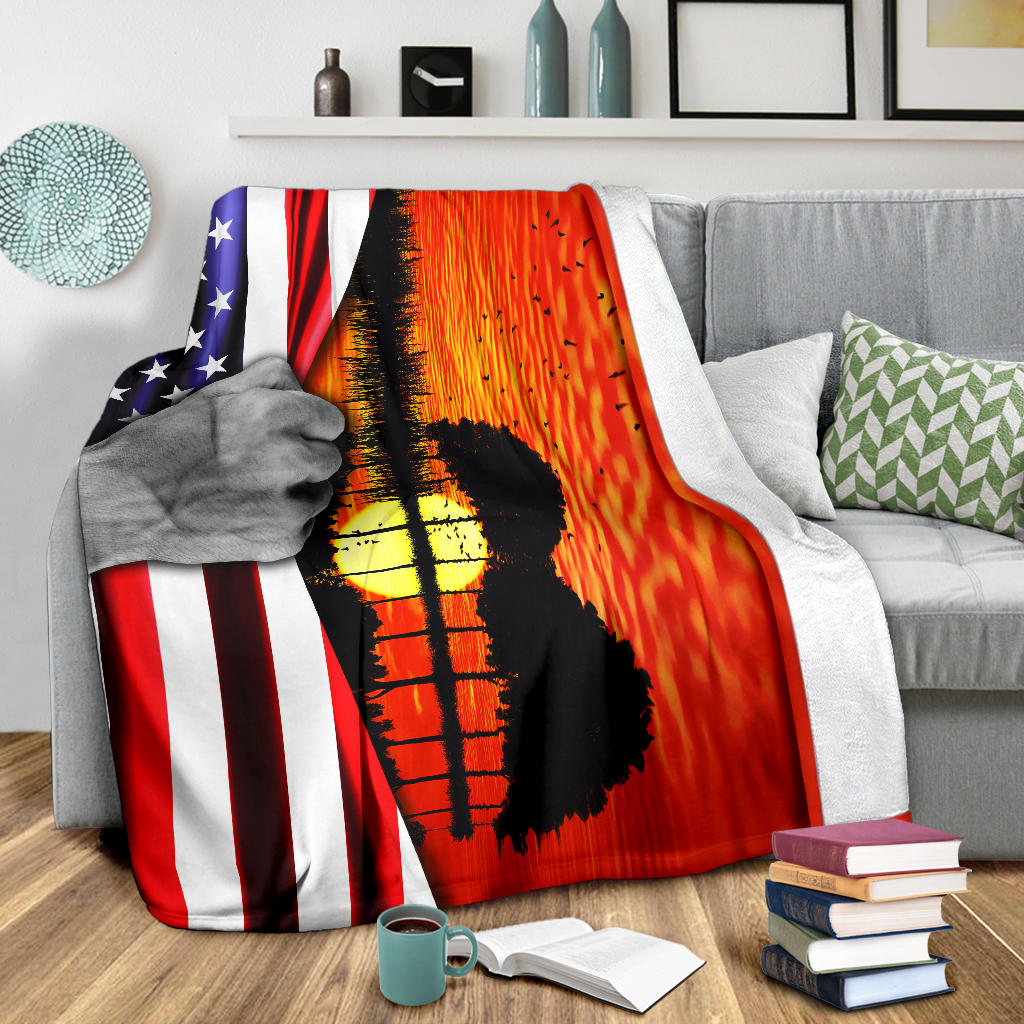 Guitar American Flag Sunset Blanket