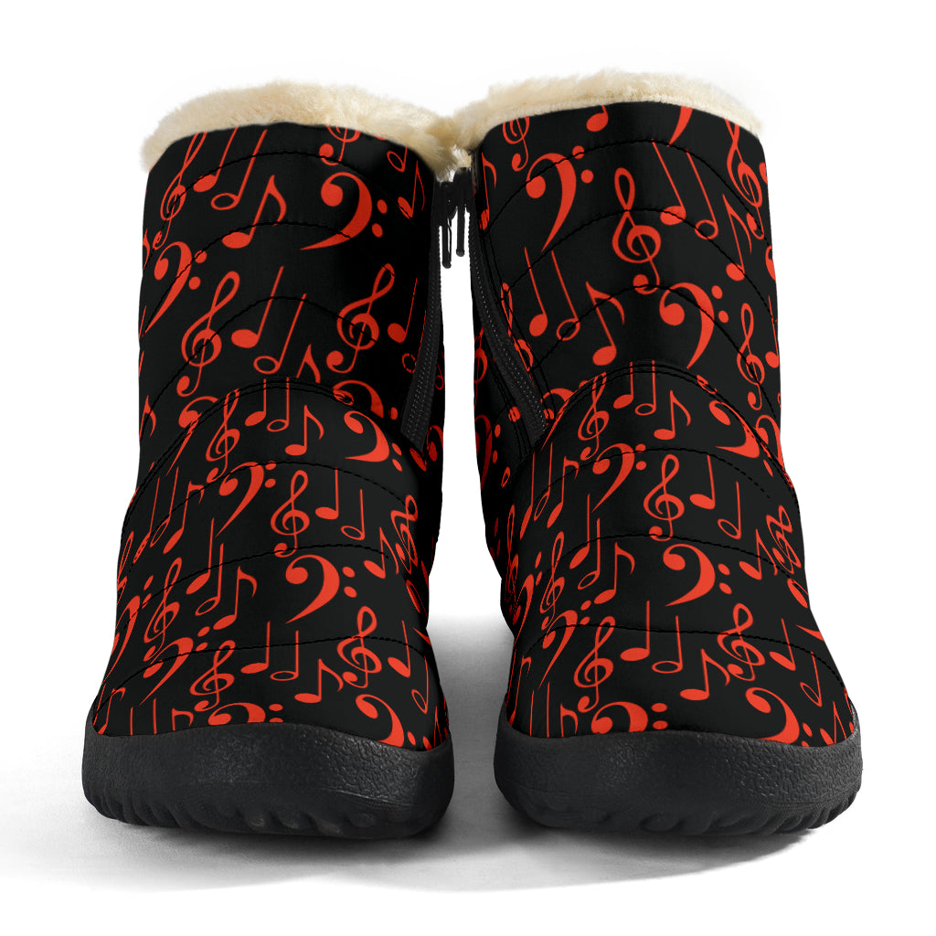 Red Music Notes Cozy Winter Boot