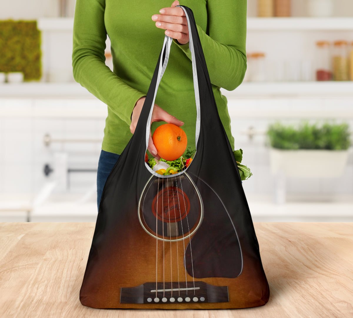Black Wood Guitar Grocery Bag 3-Pack