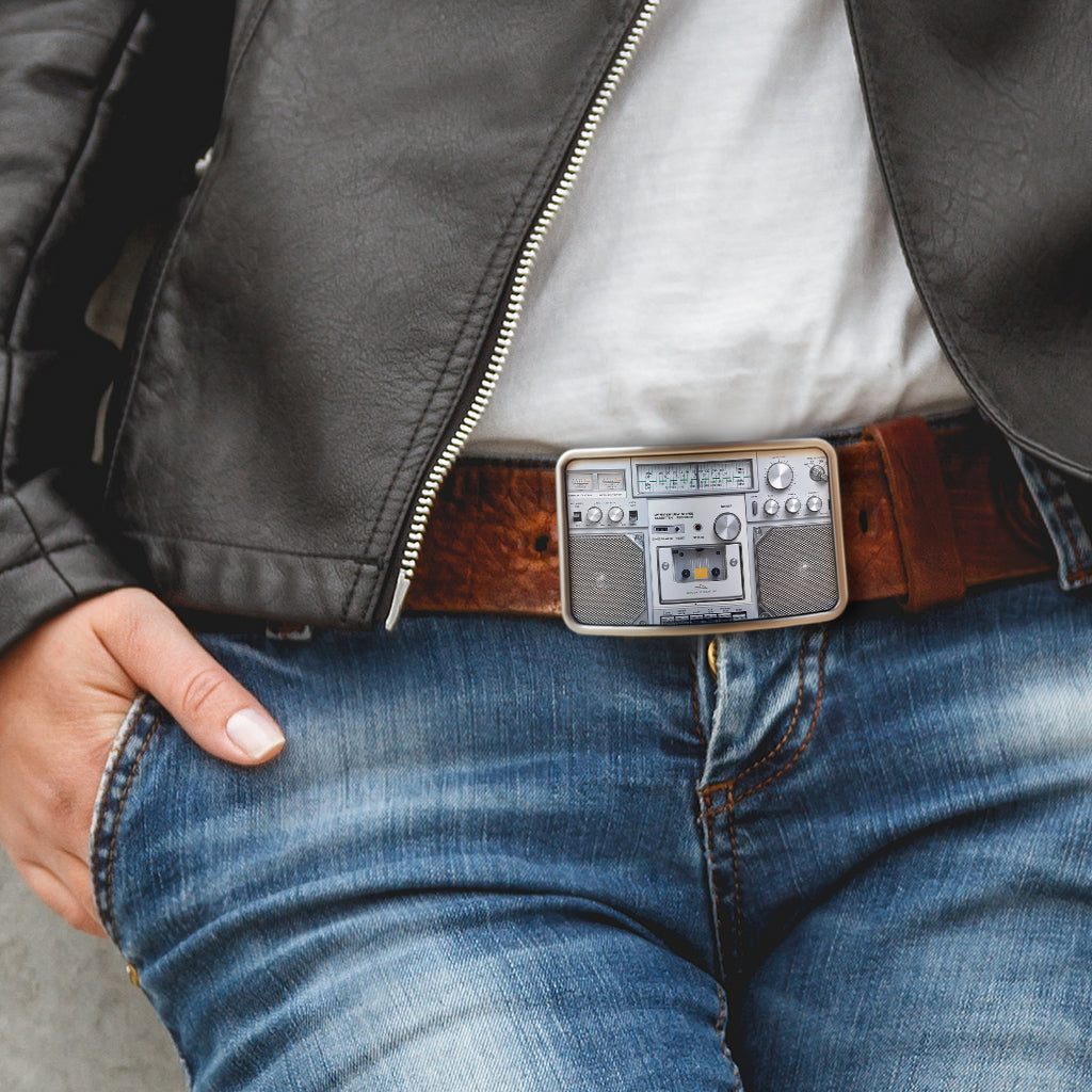 White Stereo Belt Buckle