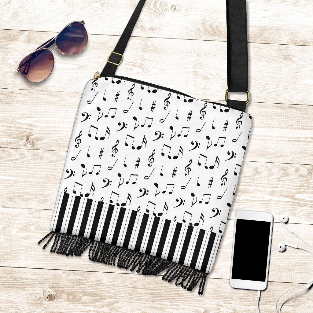 Musical Notes And Piano Art Boho Handbag