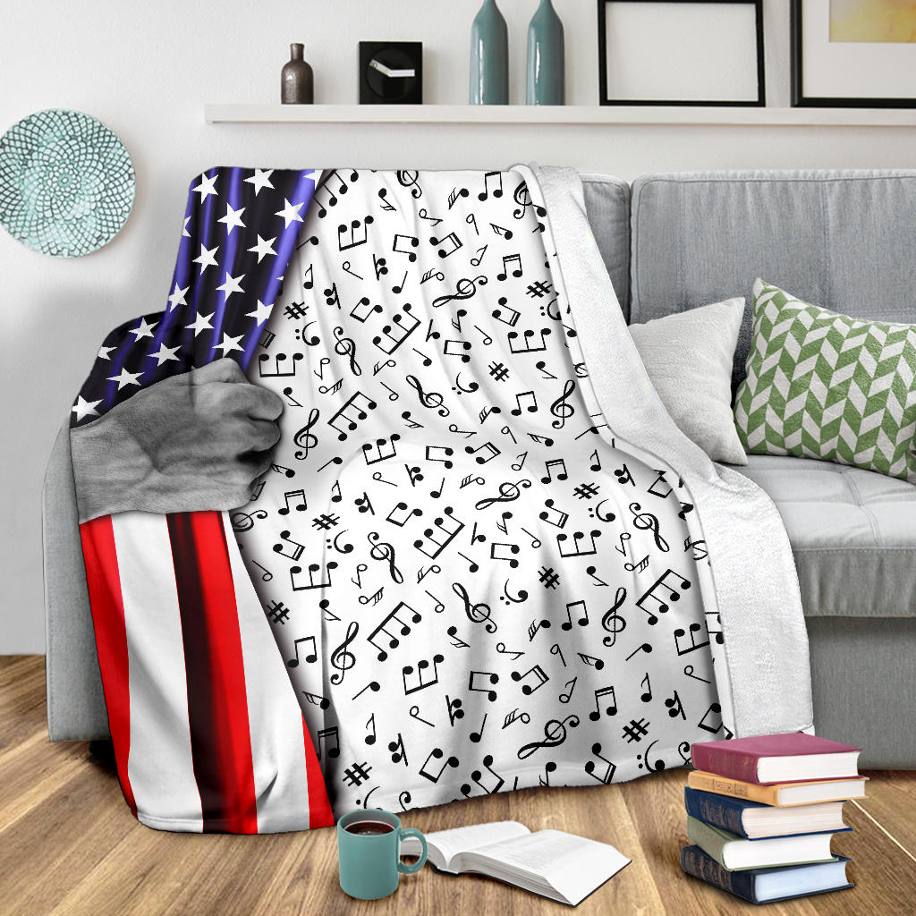 Music Notes American Flag White Blanket