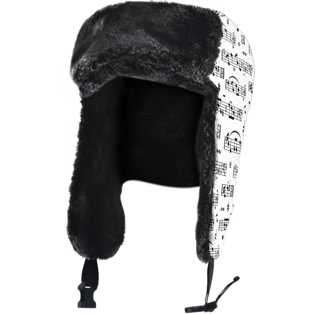Musical Notes Pattern White Trapper Hat