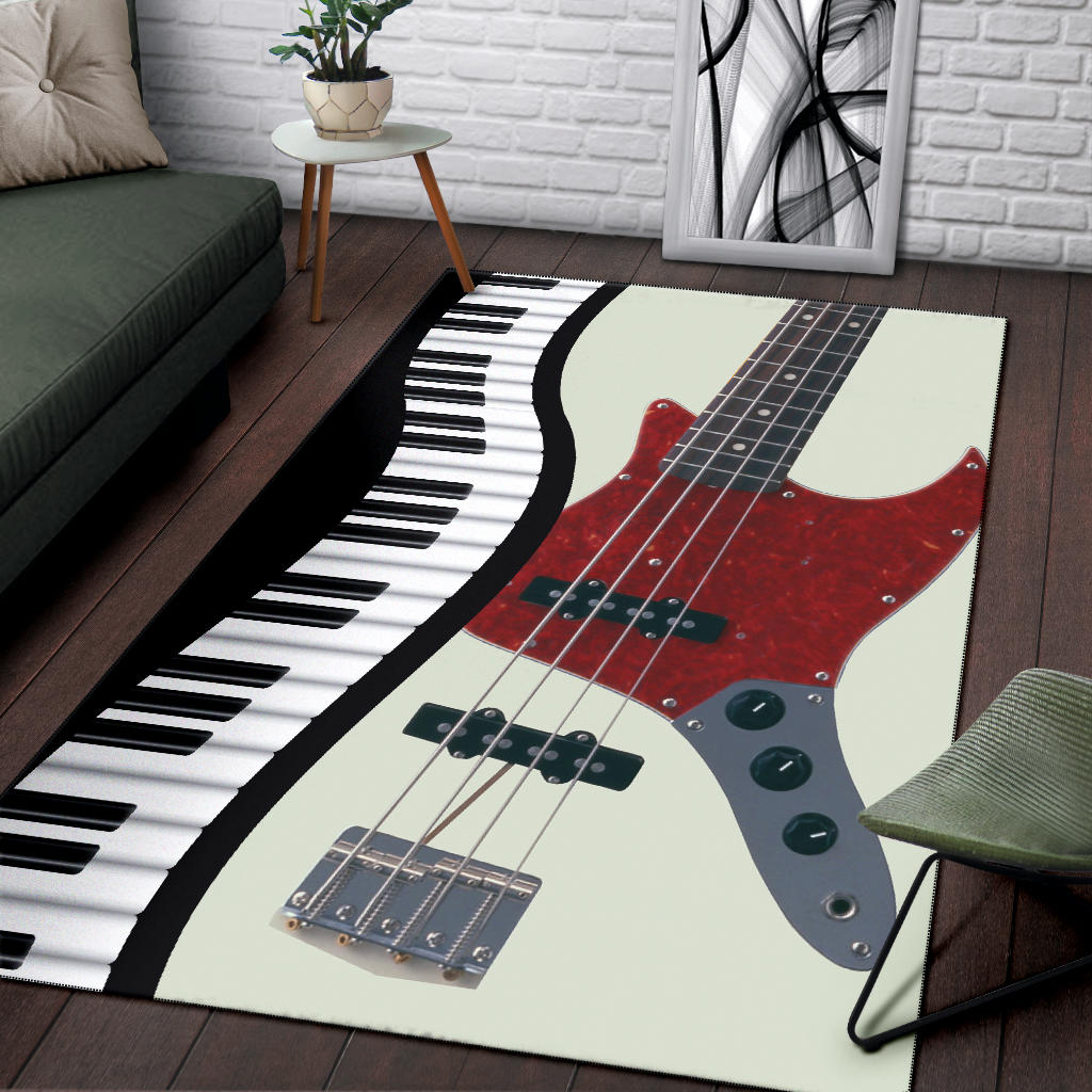 Piano Keys And Bass Guitar Area Rug