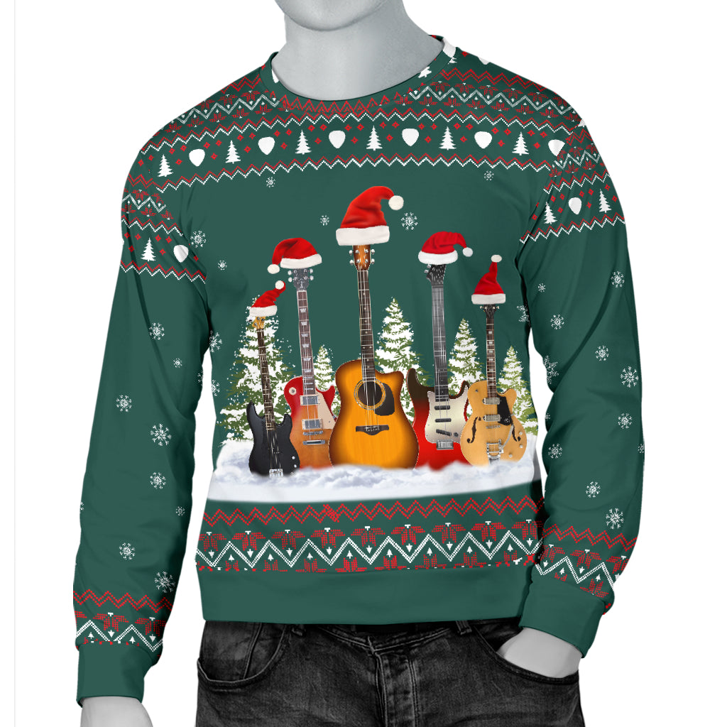 Guitars Christmas Men's Green Sweater