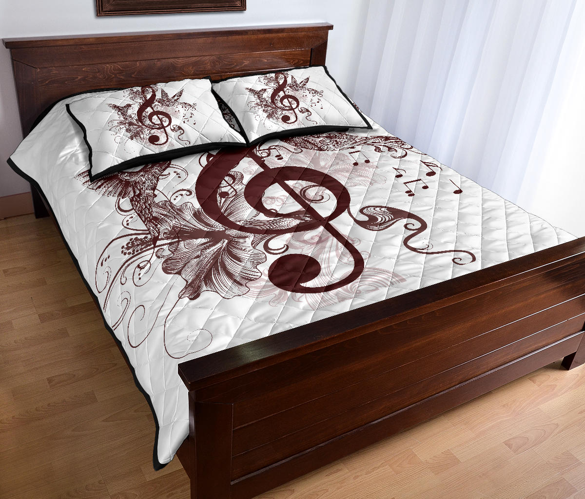 Treble Clef And Hummingbirds Quilt Bed Set